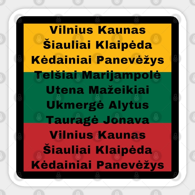 Lithuania Flag Colors with Cities Sticker by aybe7elf